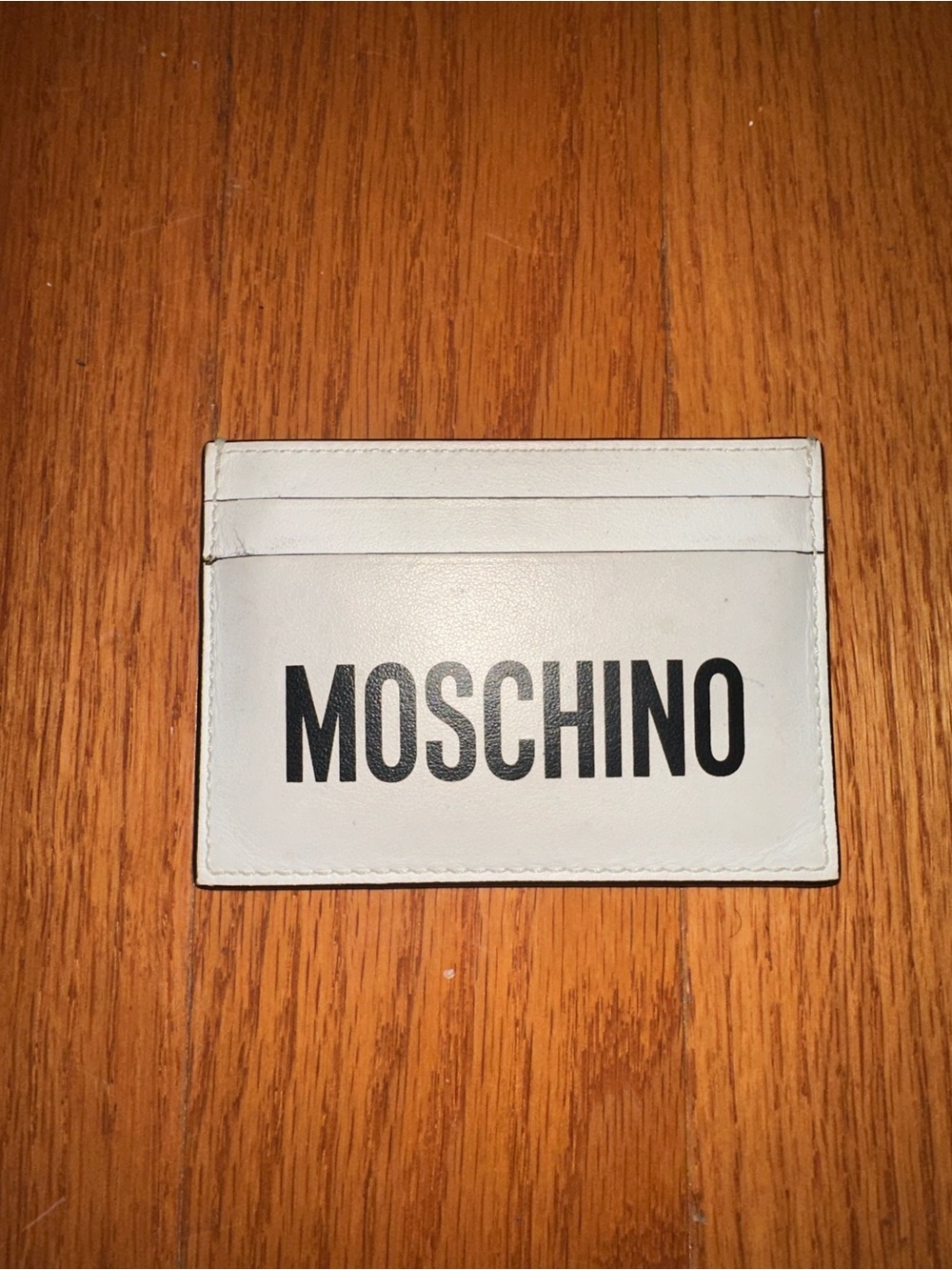 Authentic Moschino White Four Cardholder with Bold Black Logo